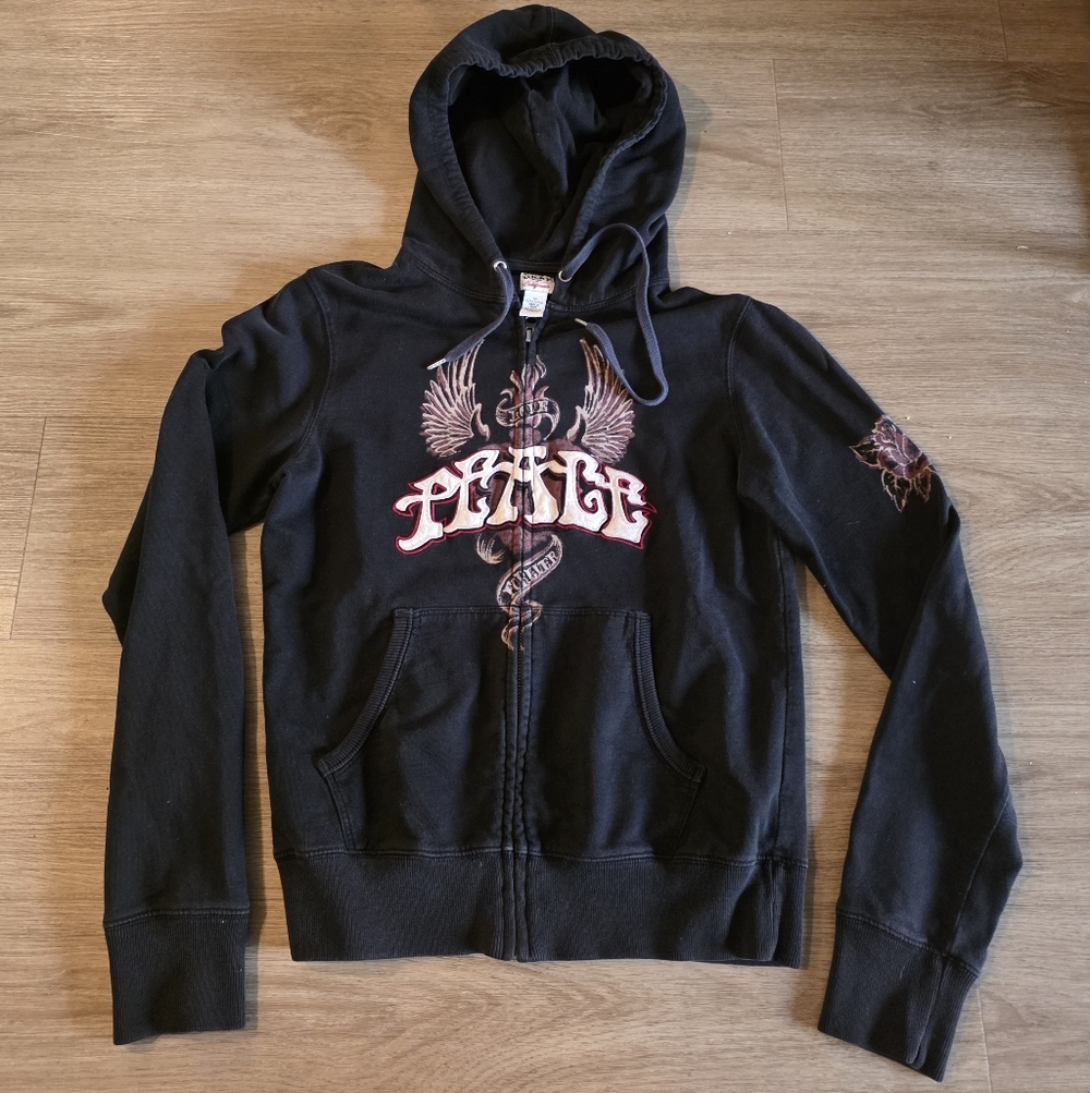 Lucky Brand Black Peace Zip Hoodie XS